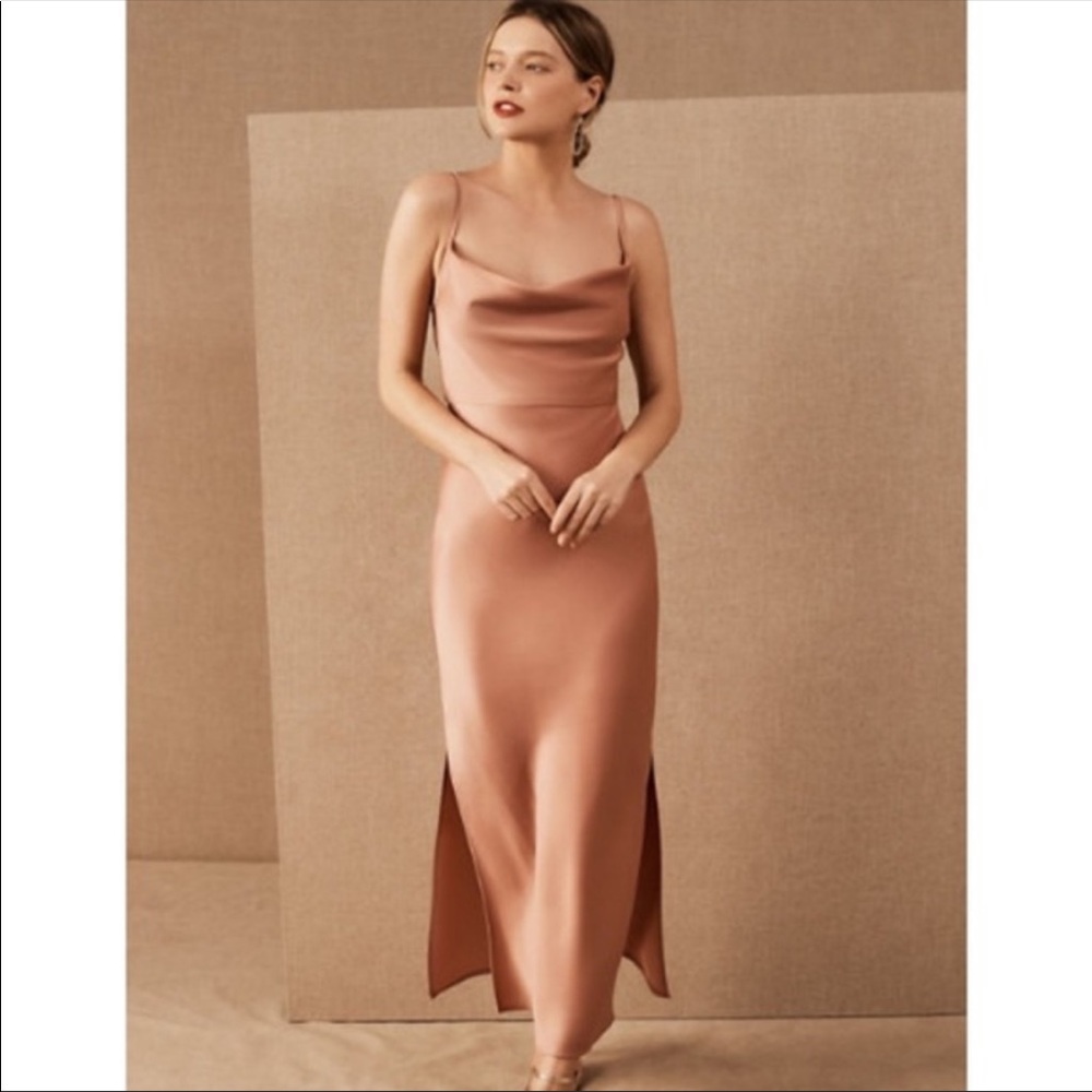New BHLDN Cali Satin Charmeuse MIDI Dress Satin Bhldn Dress in Sedona Sunset